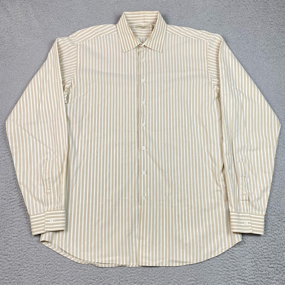 Burberry London Men's Size L Striped Beige Long Sleeve Button Up Shirt Large